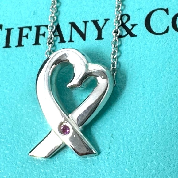 Authentic Tiffany & Co. Poma Picasso 1P Sapphire Open Loving Heart Necklace.